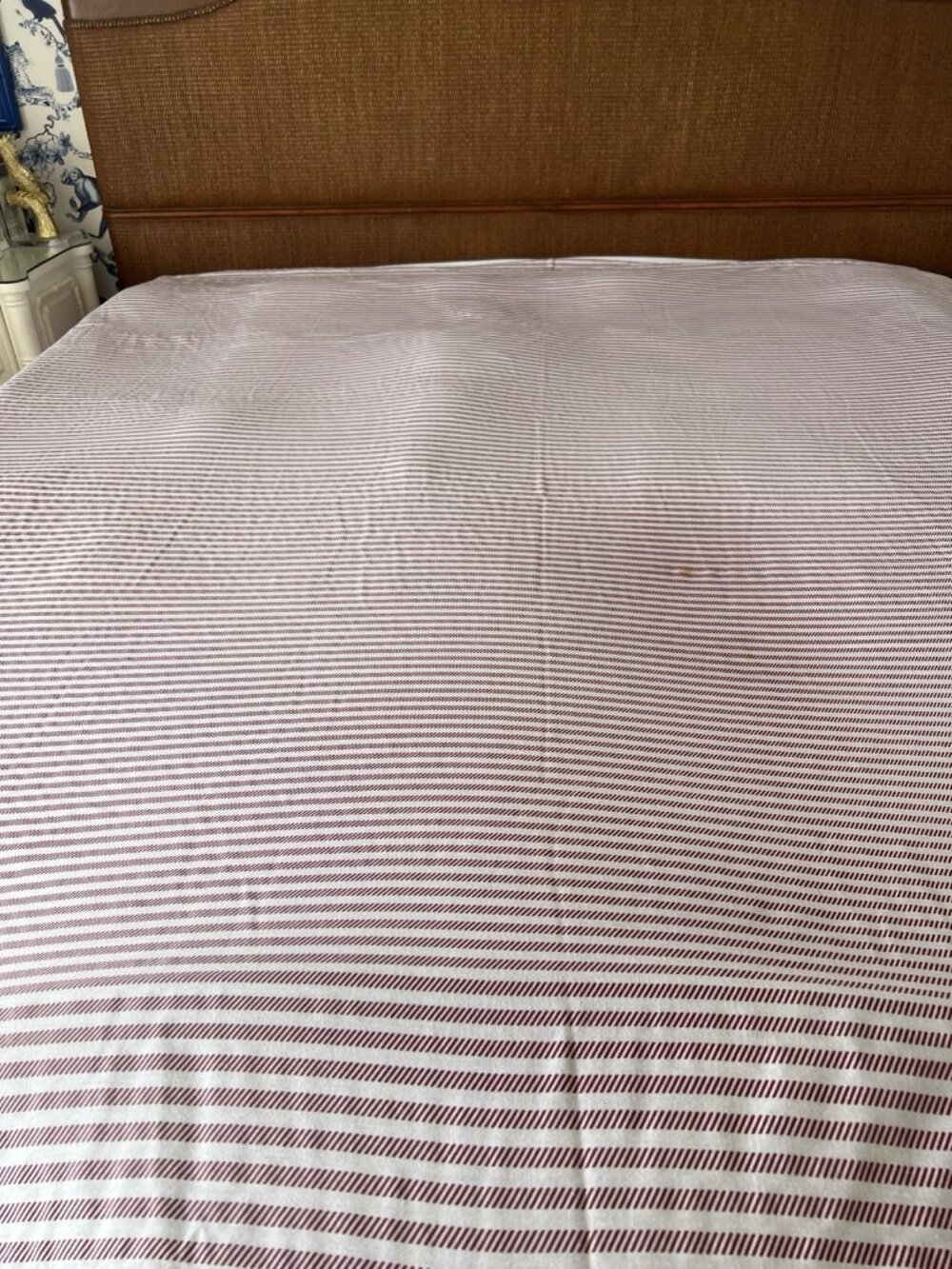 LACOSTE QUEEN Flat Sheet Red White Ticking Stripe Cotton Blend France Designed - Picture 7 of 9
